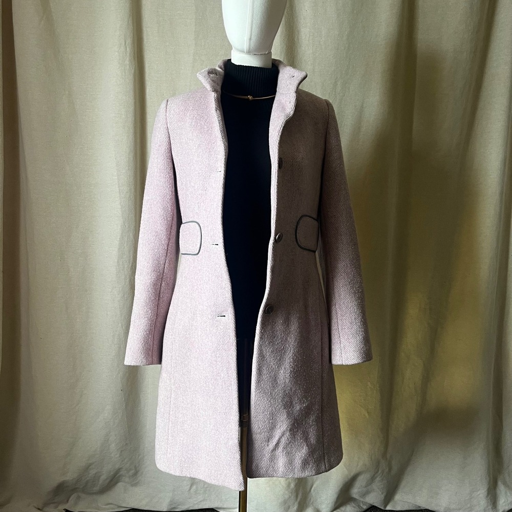 Vintage Y2K Via Spiga Pink Wool Stand Collar Coat Leather Trim Size 8 - Picture 8 of 9